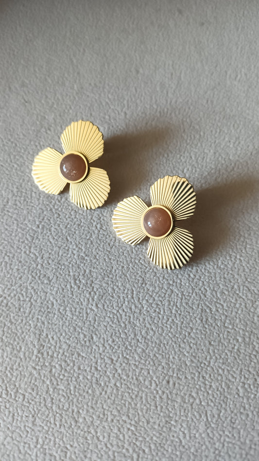 Boucles d'oreilles fleurs - Pierre de lune orange