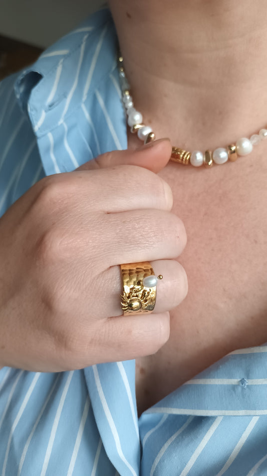 Collection été : Bague crabe perle d'eau douce