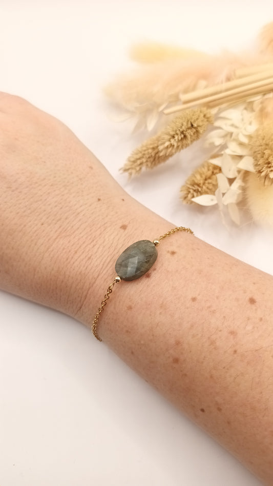 Bracelet chaine fine et pierre ovale - Labradorite