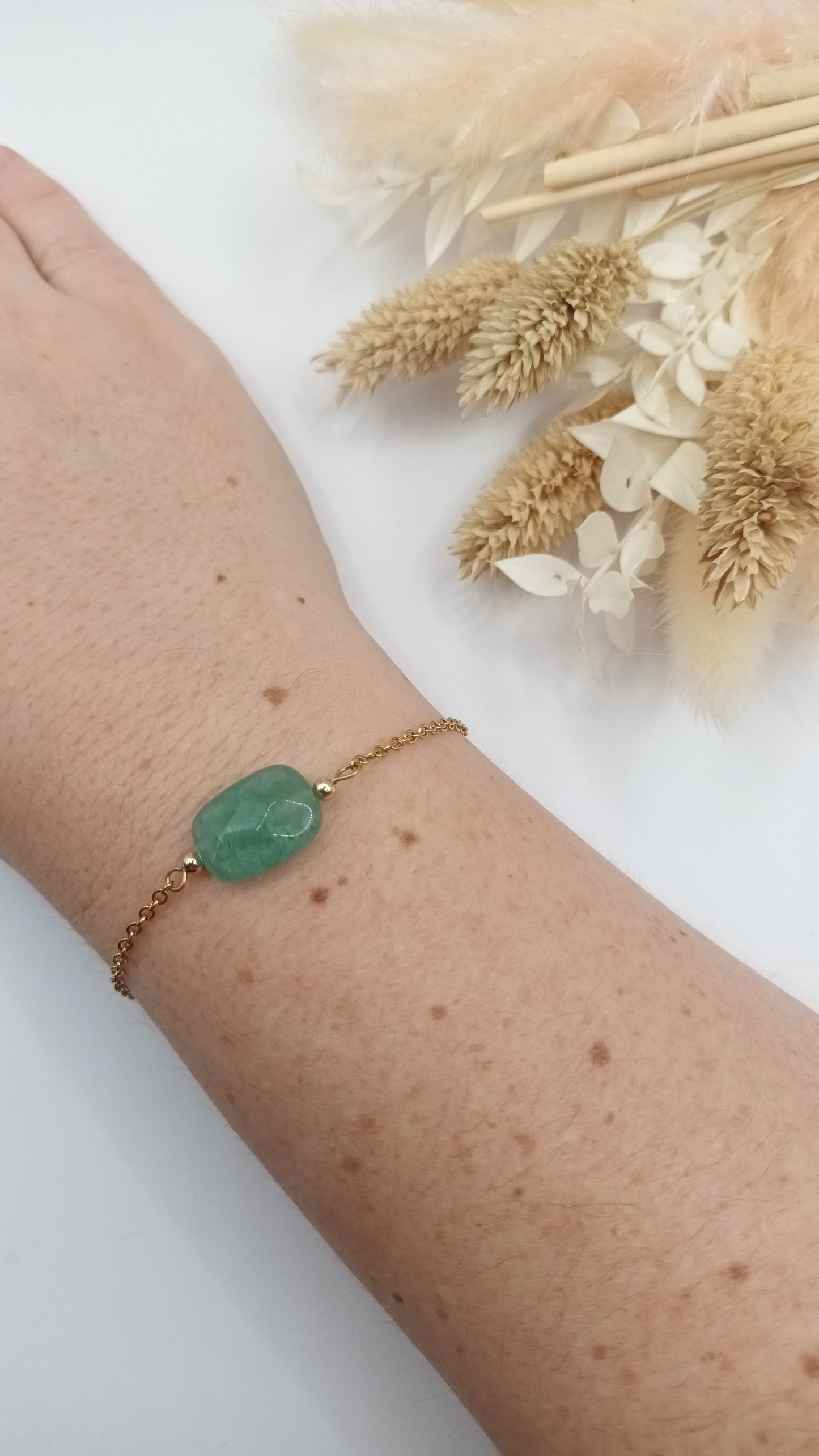 Bracelet chaine fine et pierre carré- Aventurine
