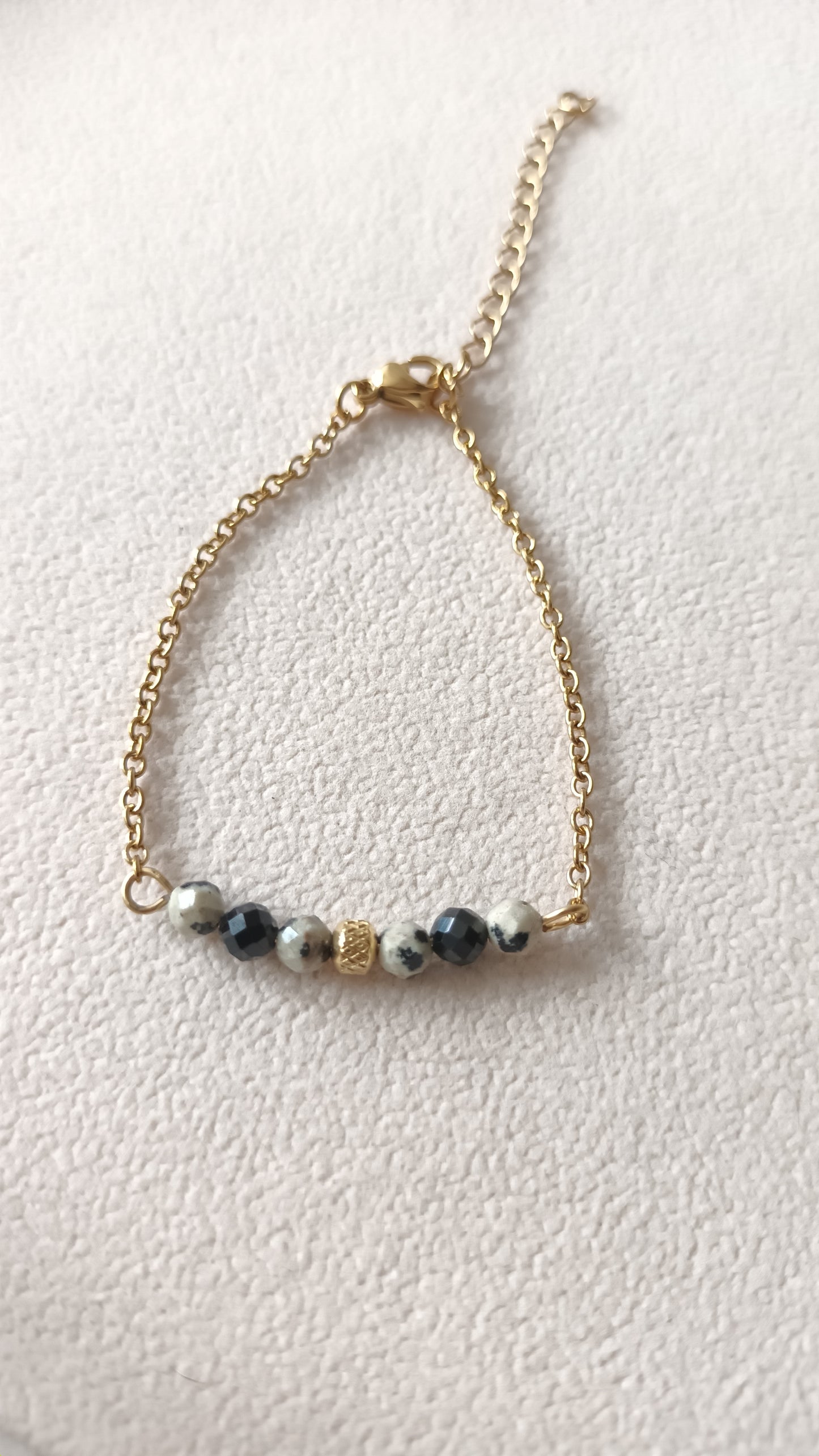 Bracelet chaine onyx et jaspe dalmatien