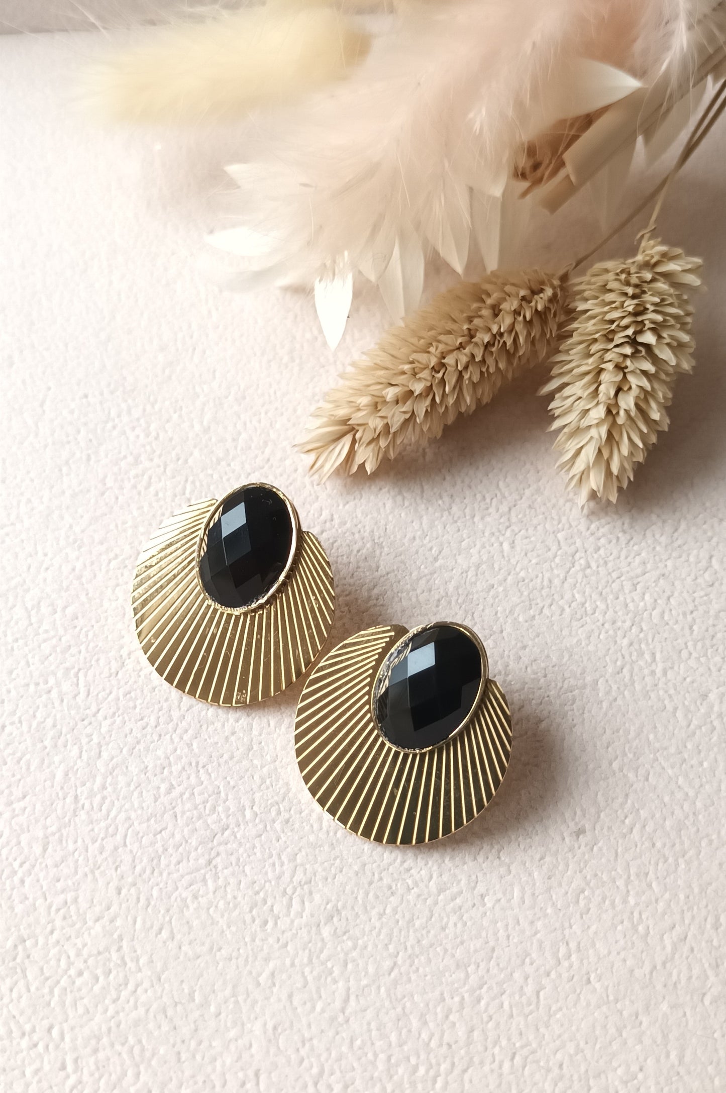 Boucles d'oreilles coquillage onyx