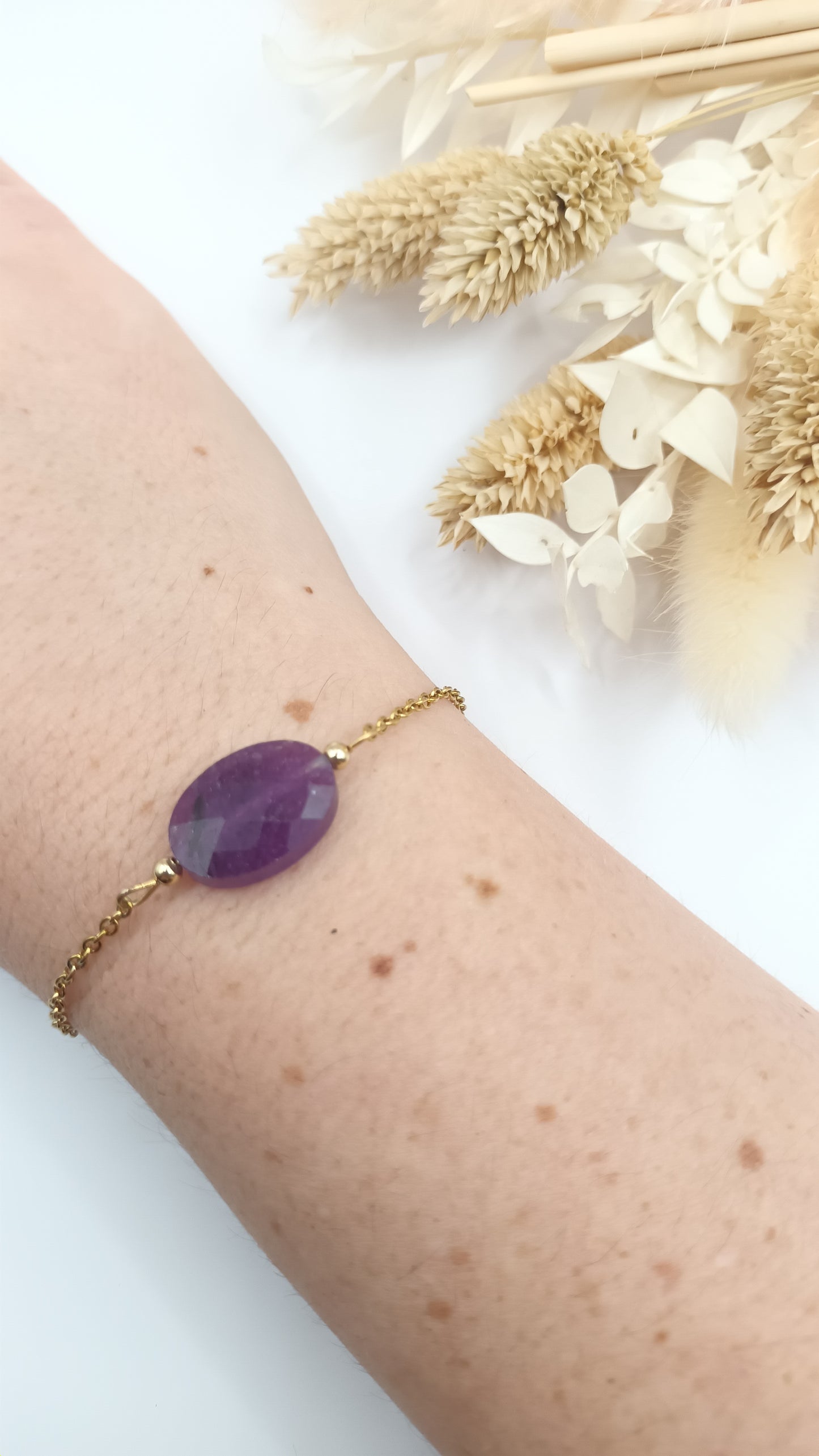 Bracelet chaine fine et pierre ovale - Améthyste