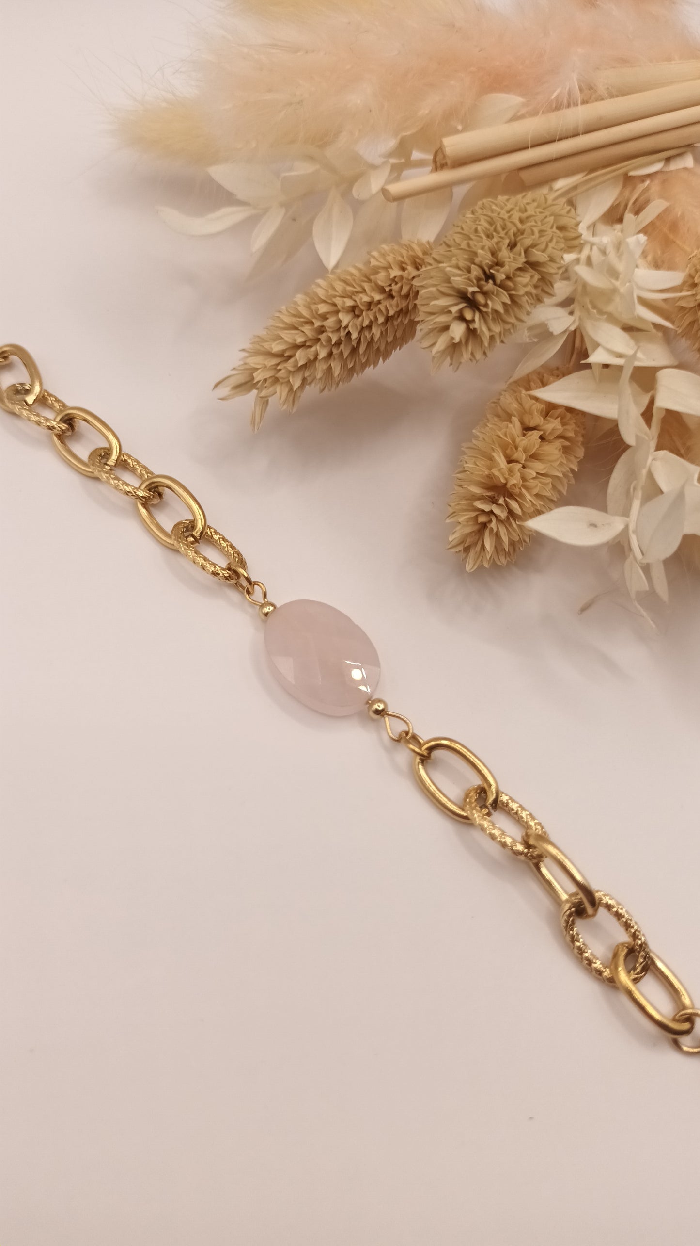Bracelet maille ovale - Quartz Rose