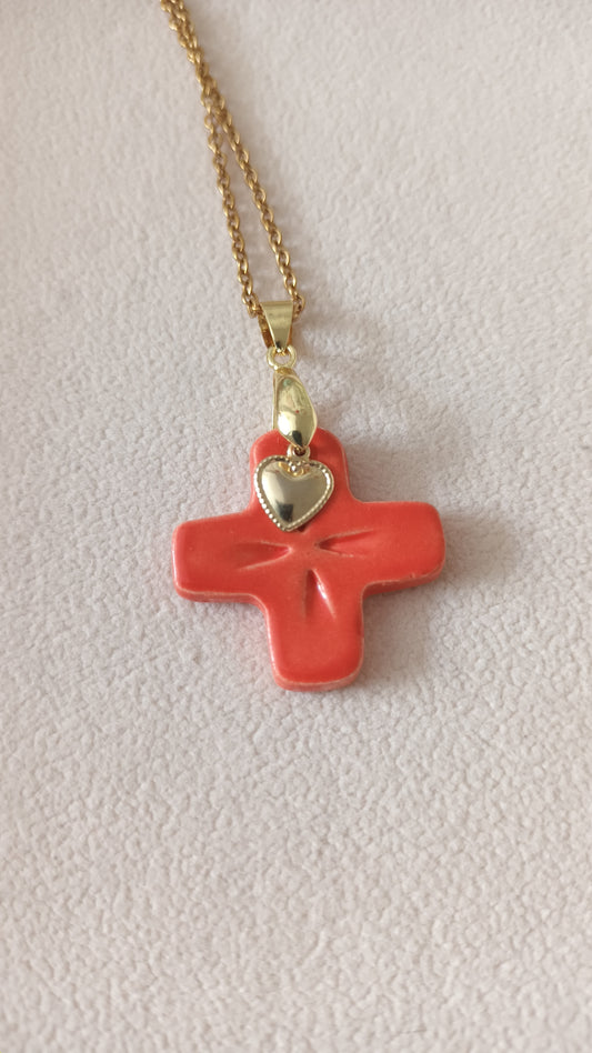 Collier Céramique rouge tomate + charm en collaboration