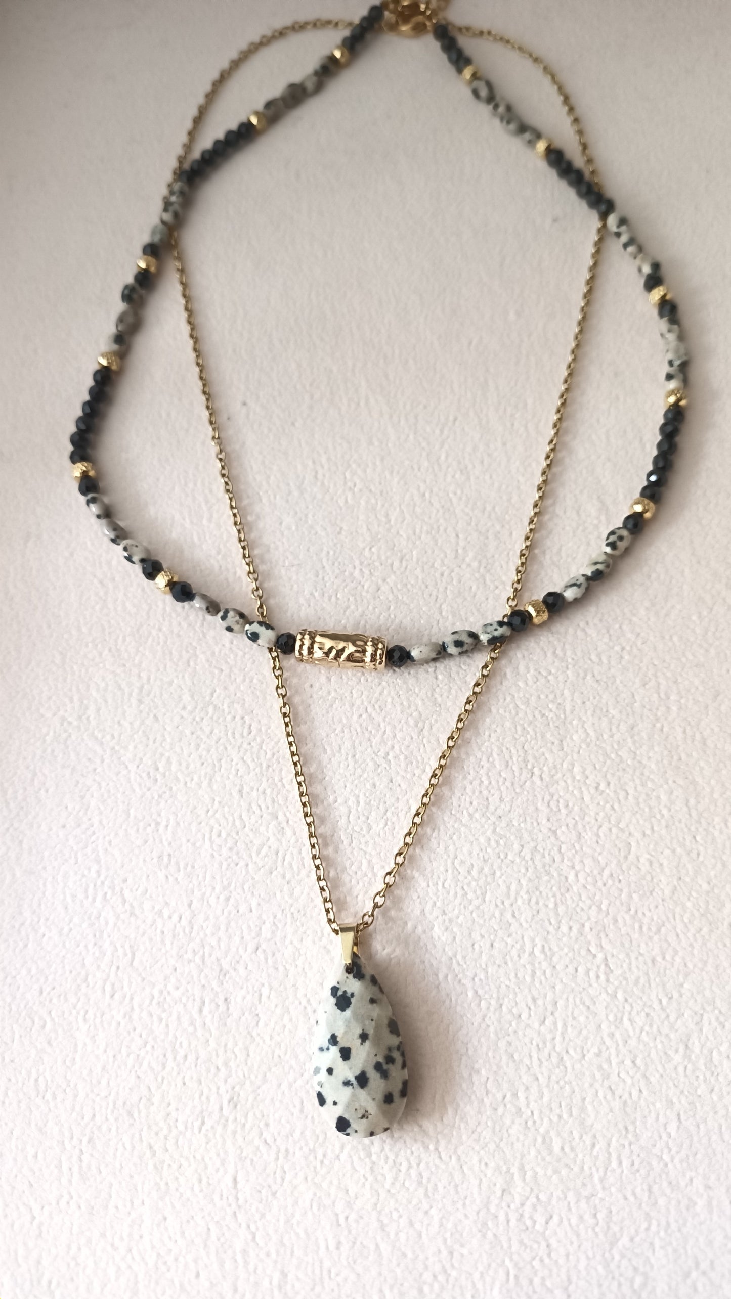 Collier onyx et jaspe dalmatien