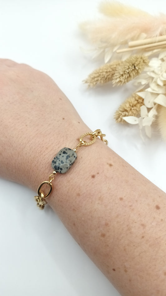 Bracelet maille ovale - Jaspe Dalmatien