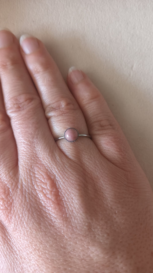 Bague ronde Rhodonite - argenté