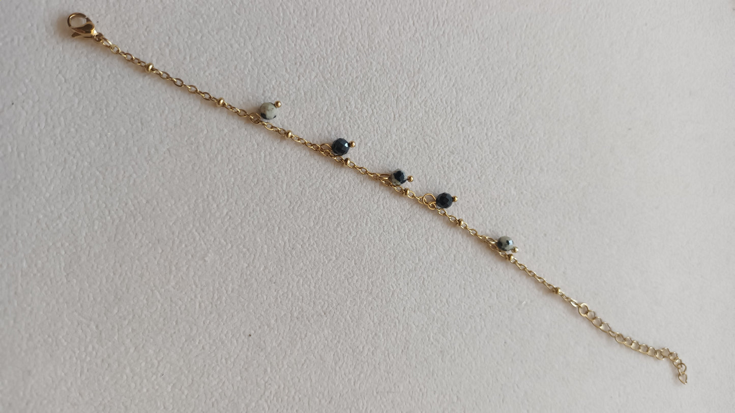 Chaine perles onyx et jaspe dalmatien