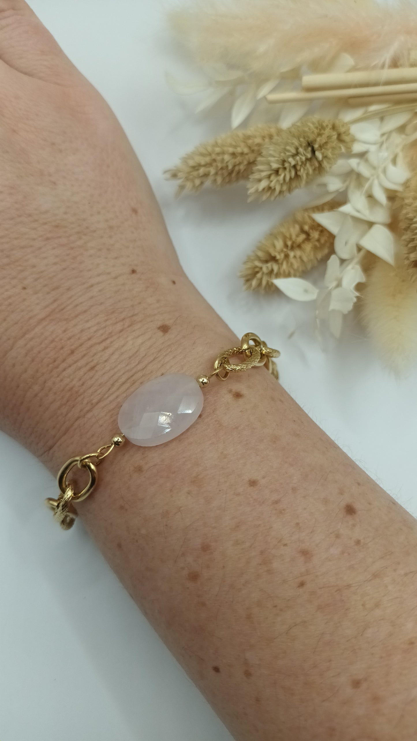 Bracelet maille ovale - Quartz Rose