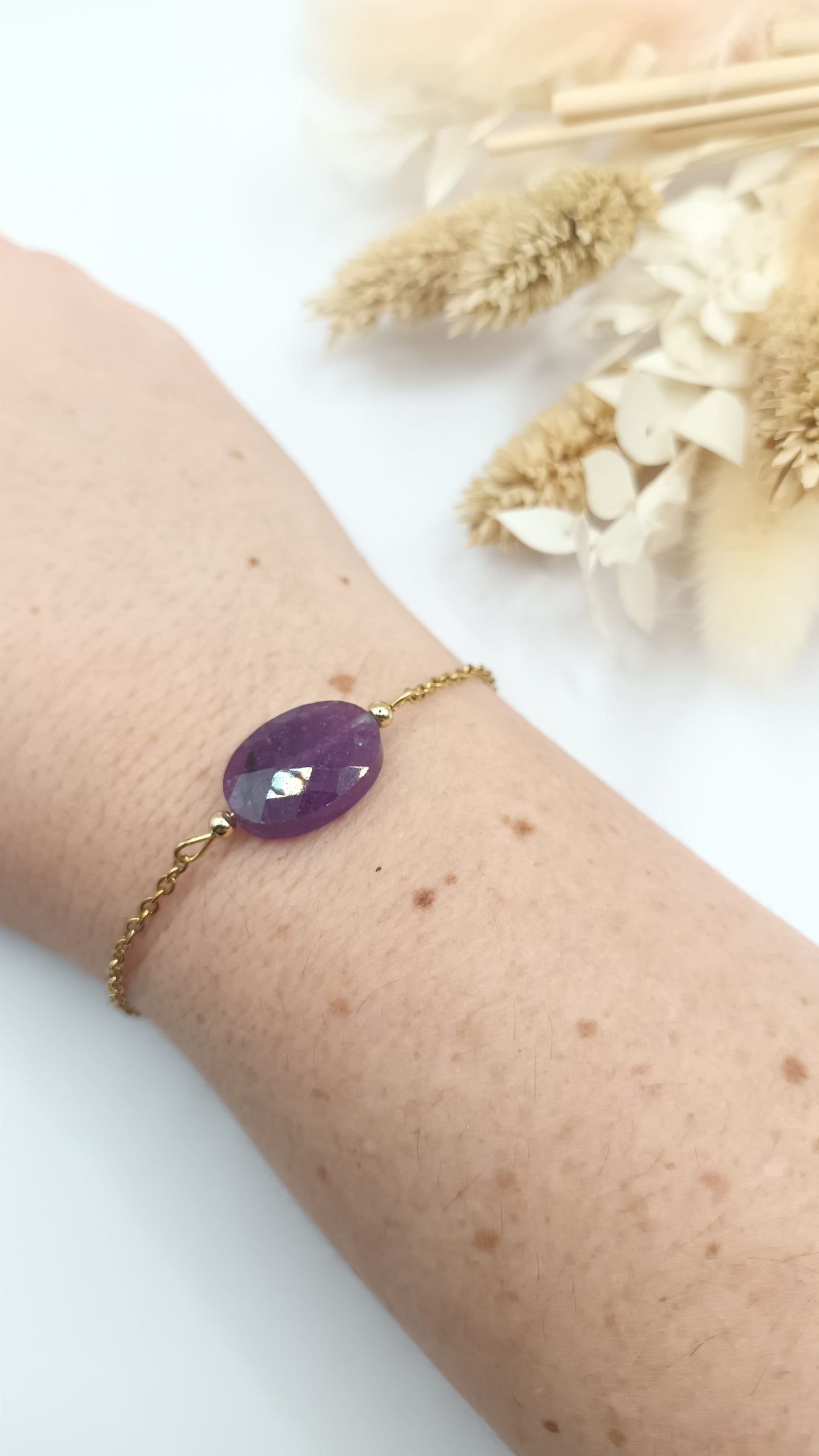 Bracelet chaine fine et pierre ovale - Améthyste