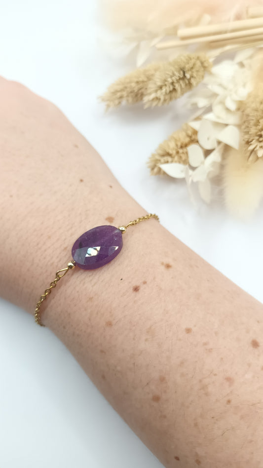 Bracelet chaine fine et pierre ovale - Améthyste