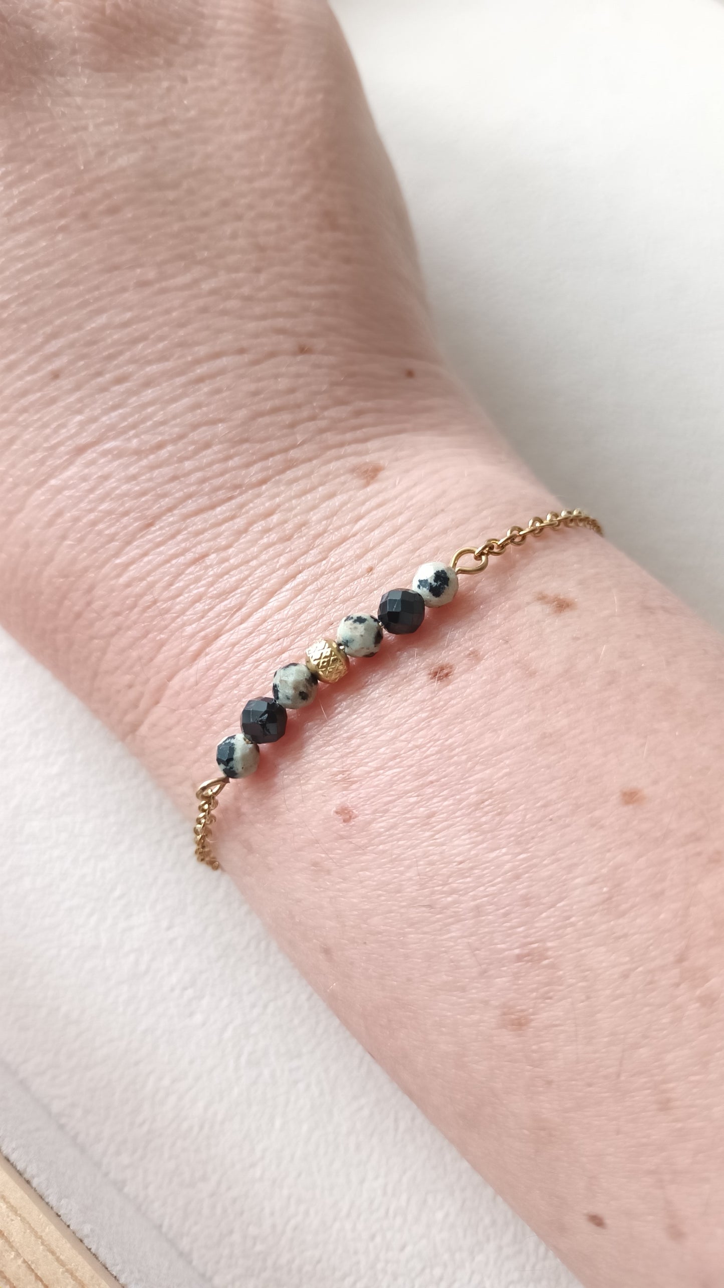 Bracelet chaine onyx et jaspe dalmatien