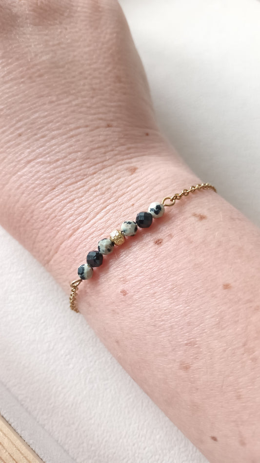 Bracelet chaine onyx et jaspe dalmatien