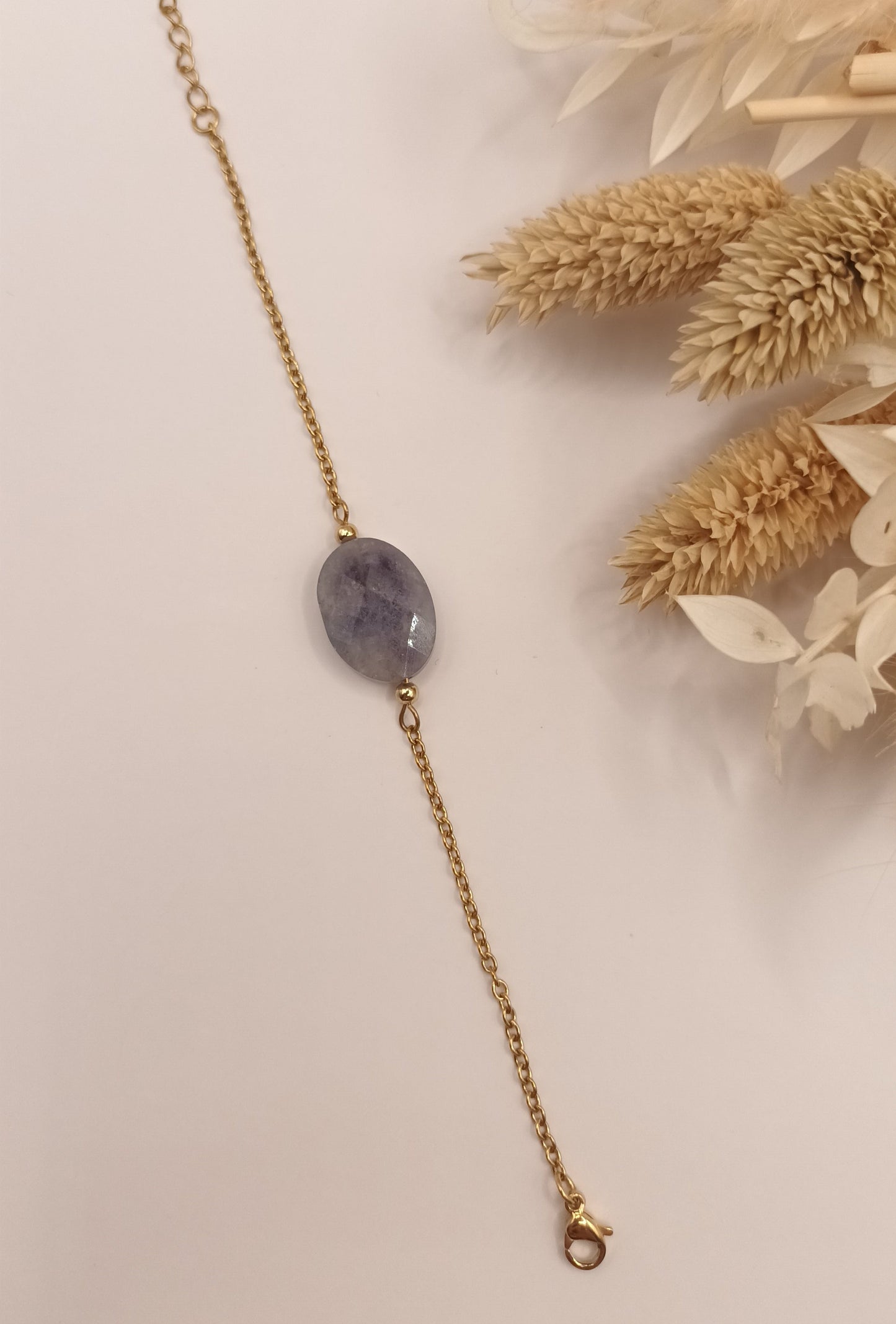 Bracelet chaine fine et pierre ovale - Angelite