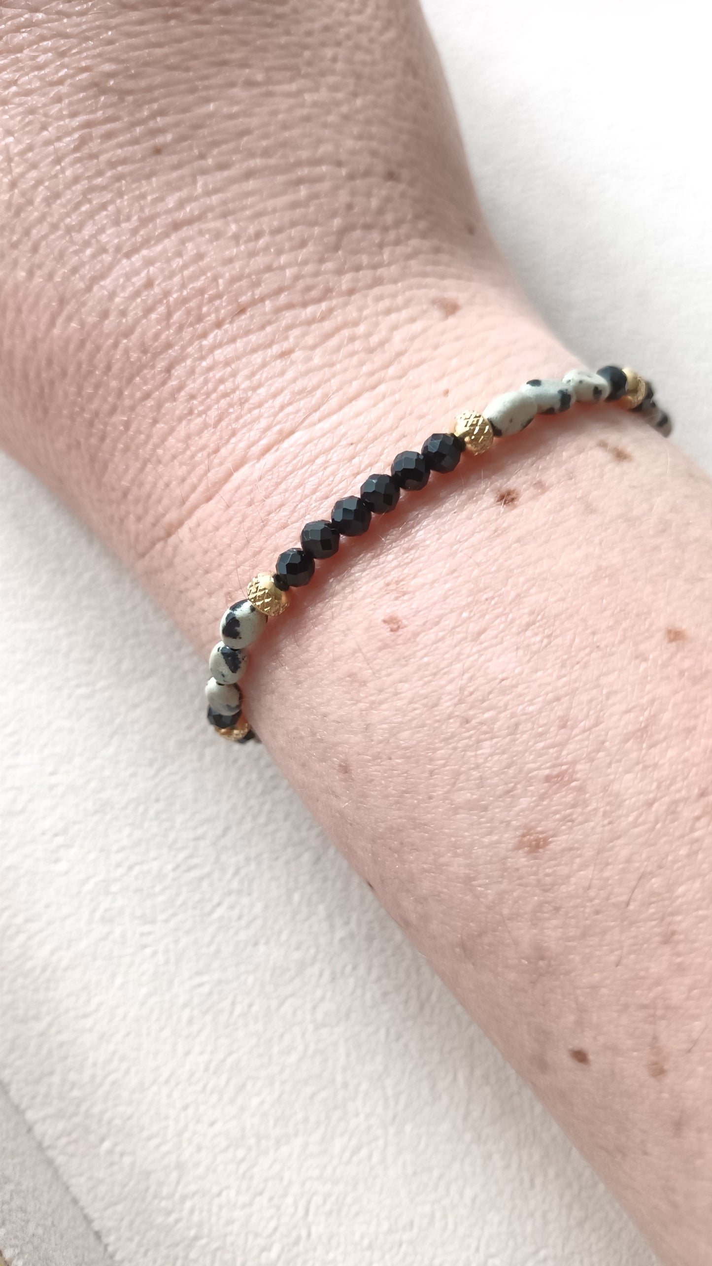Bracelet onyx et jaspe dalmatien