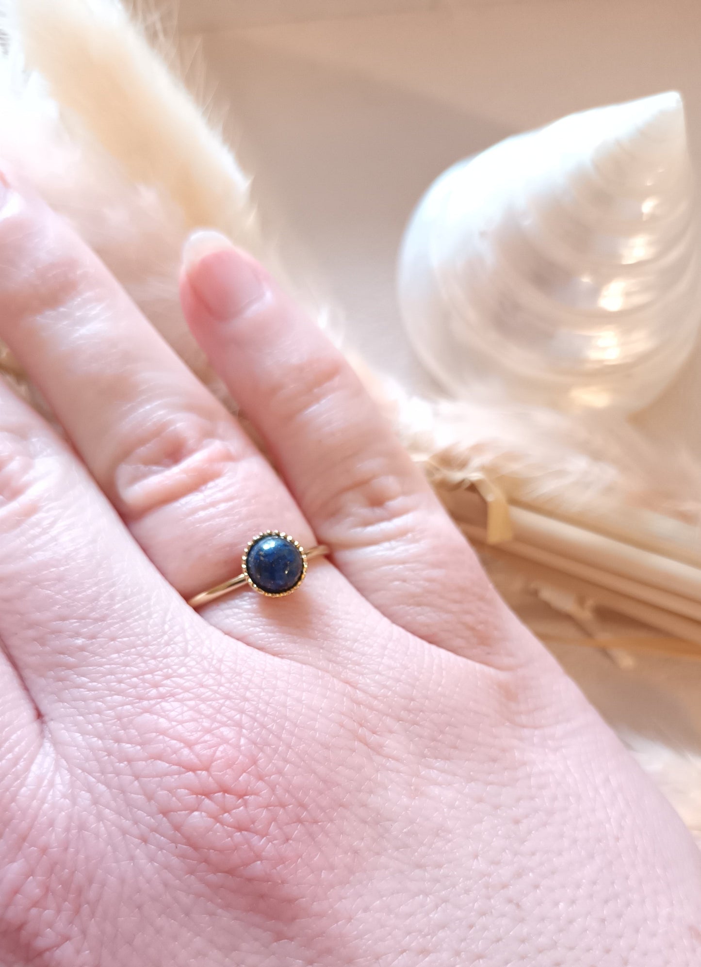 Round gold-plated Lapis Lazuli ring