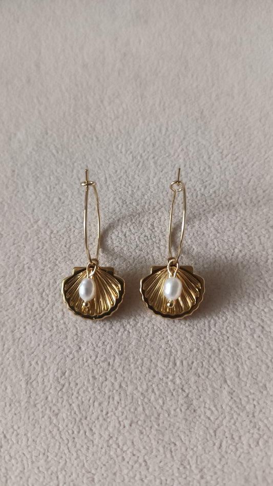 Collection été : Boucles d'oreilles Coquille et perle d'eau douce