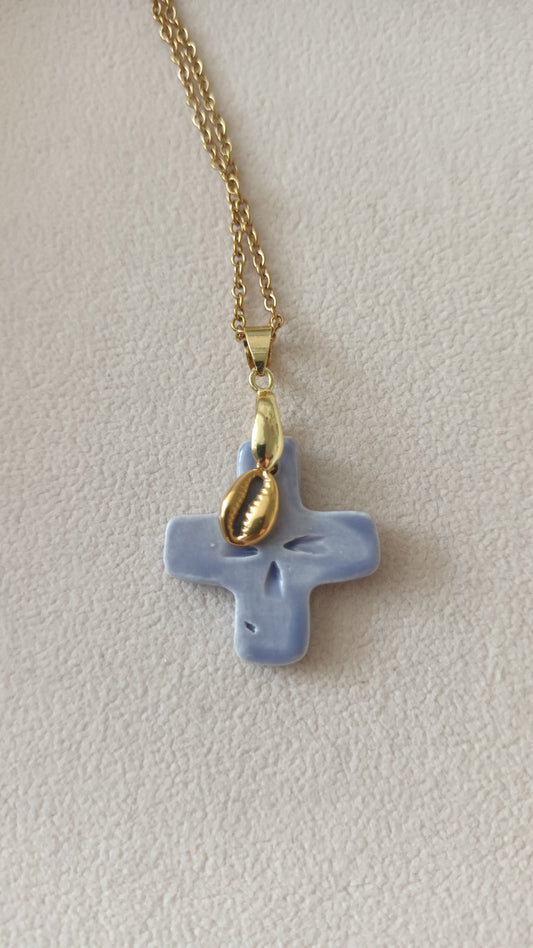 Collier Céramique violet bruyere + charm en collaboration