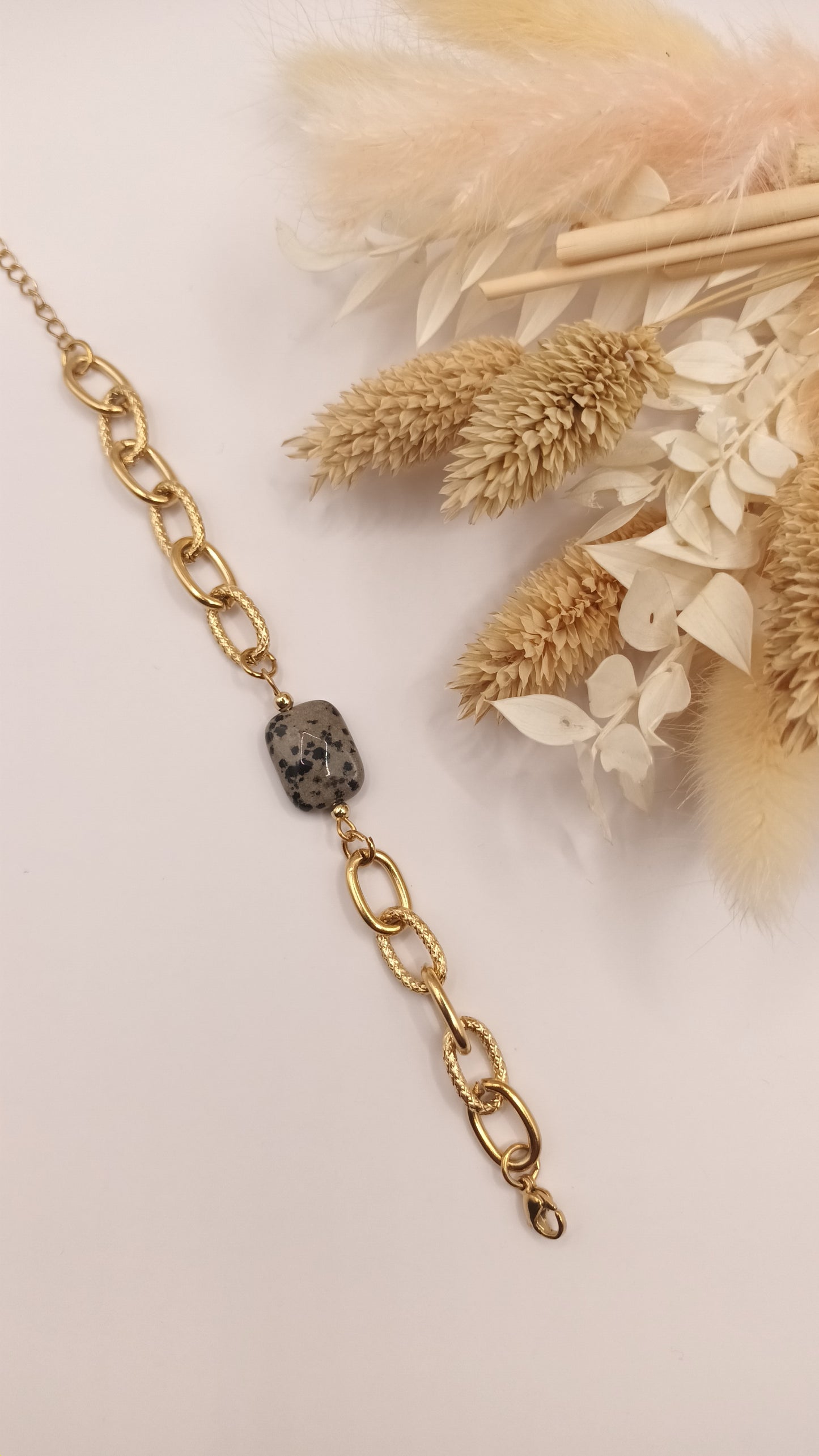 Bracelet maille ovale - Jaspe Dalmatien