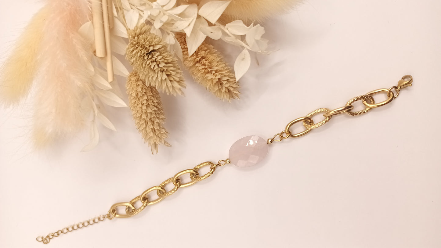 Bracelet maille ovale - Quartz Rose