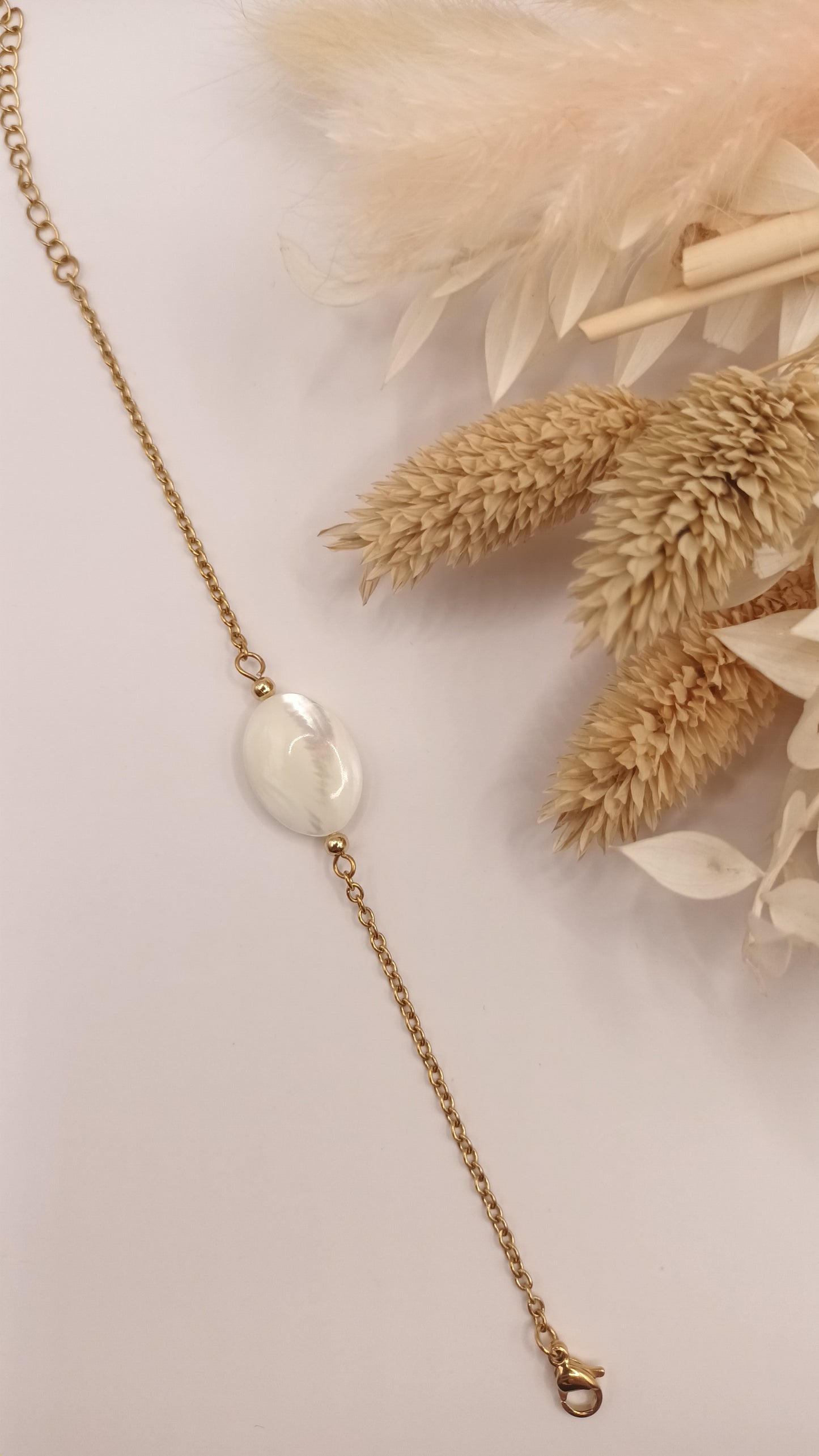 Bracelet chaine fine et pierre ovale - Nacre
