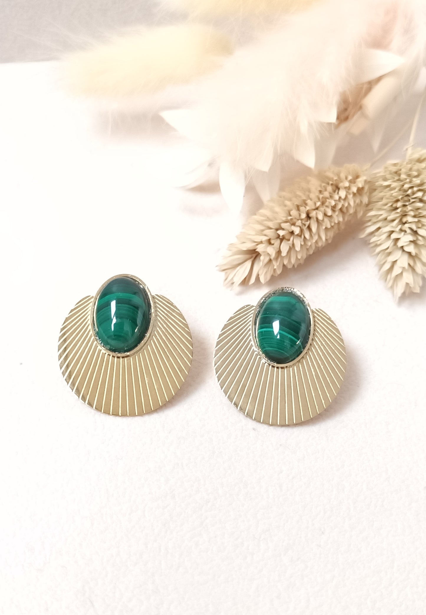 Boucles d'oreilles coquillage malachite