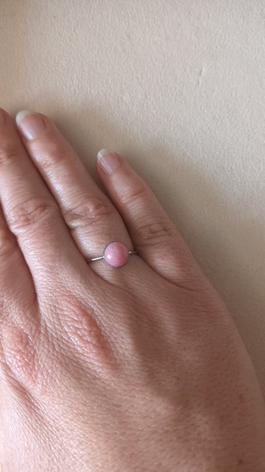 Bague ronde Rhodonite - Argenté