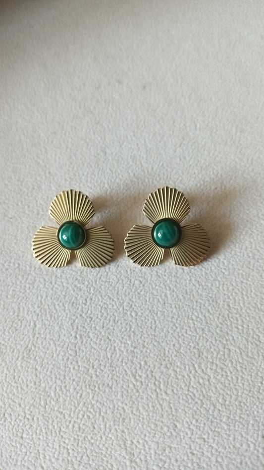 Boucles d'oreilles fleurs -  Malachite