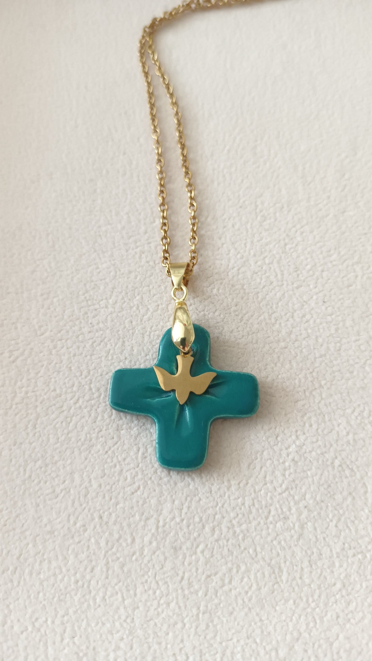 Collier Céramique vert canard + charm en collaboration