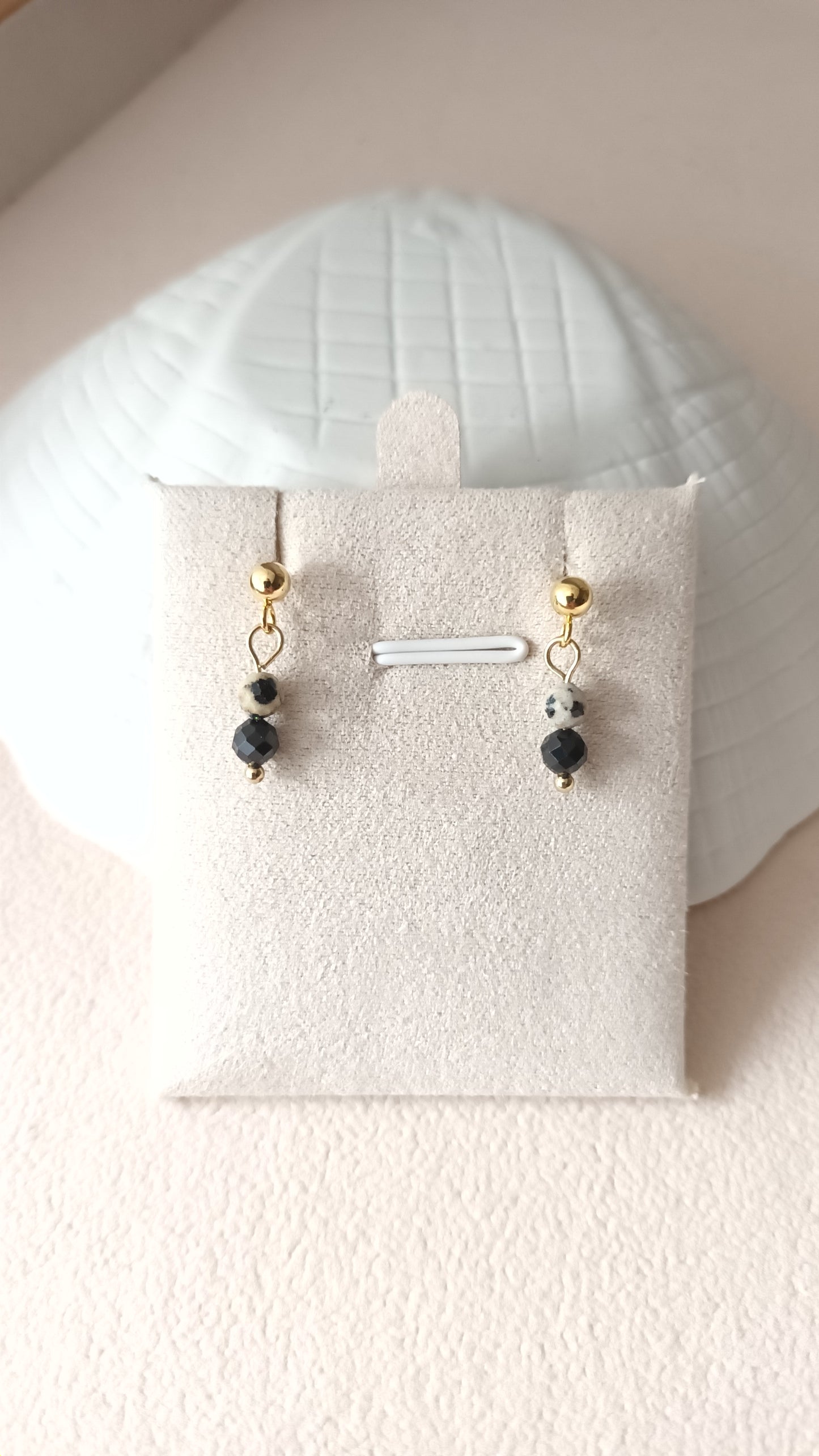 Boucles d'oreilles boules fine onyx et jaspe dalmatien