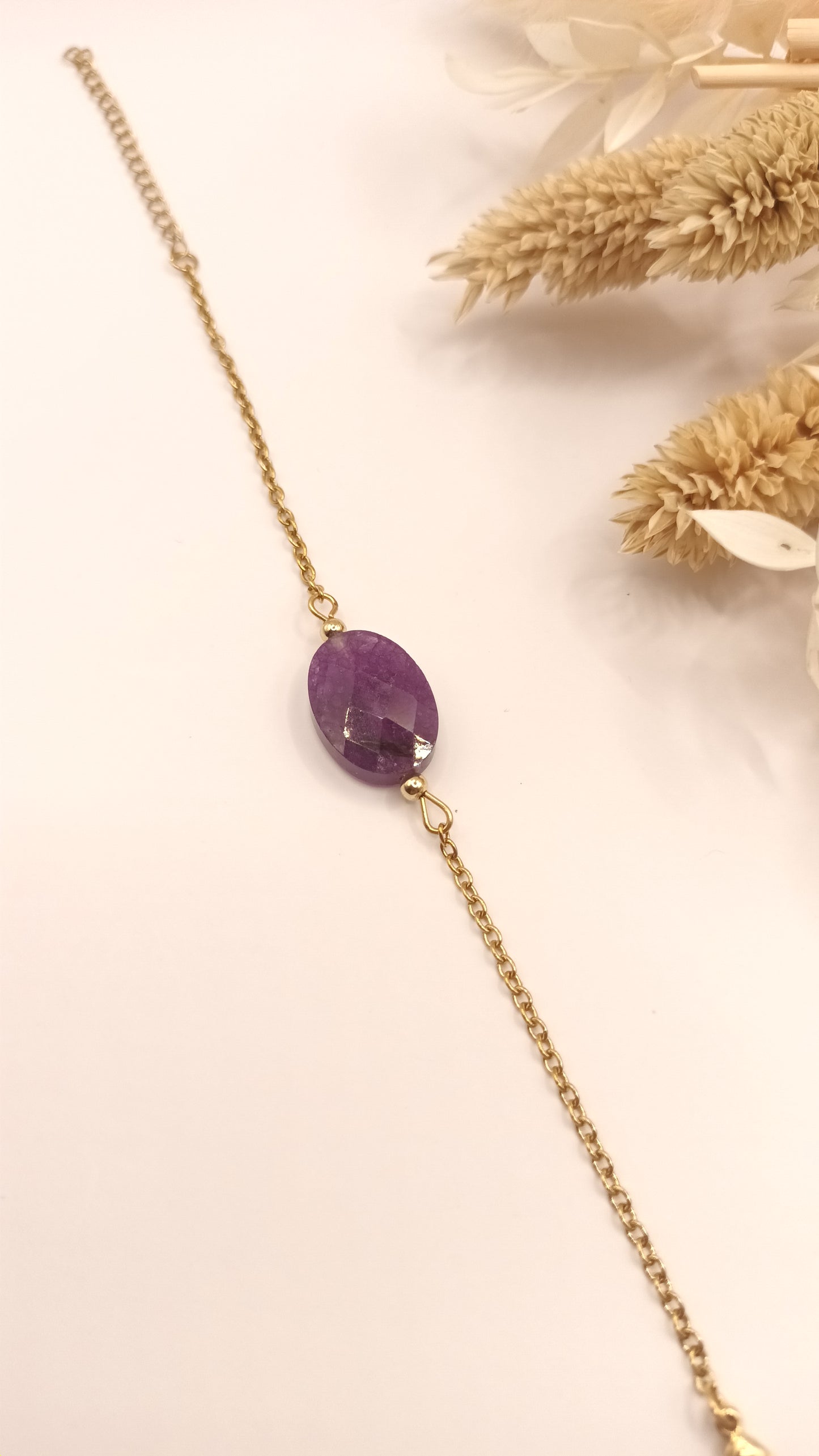 Bracelet chaine fine et pierre ovale - Améthyste