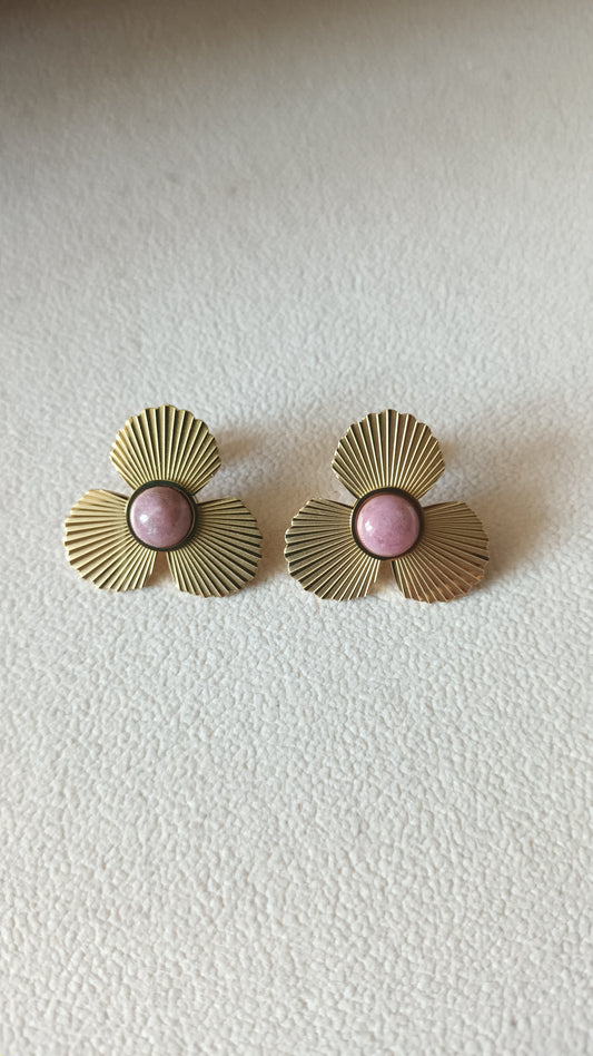 Boucles d'oreilles fleurs -  Rhodonite