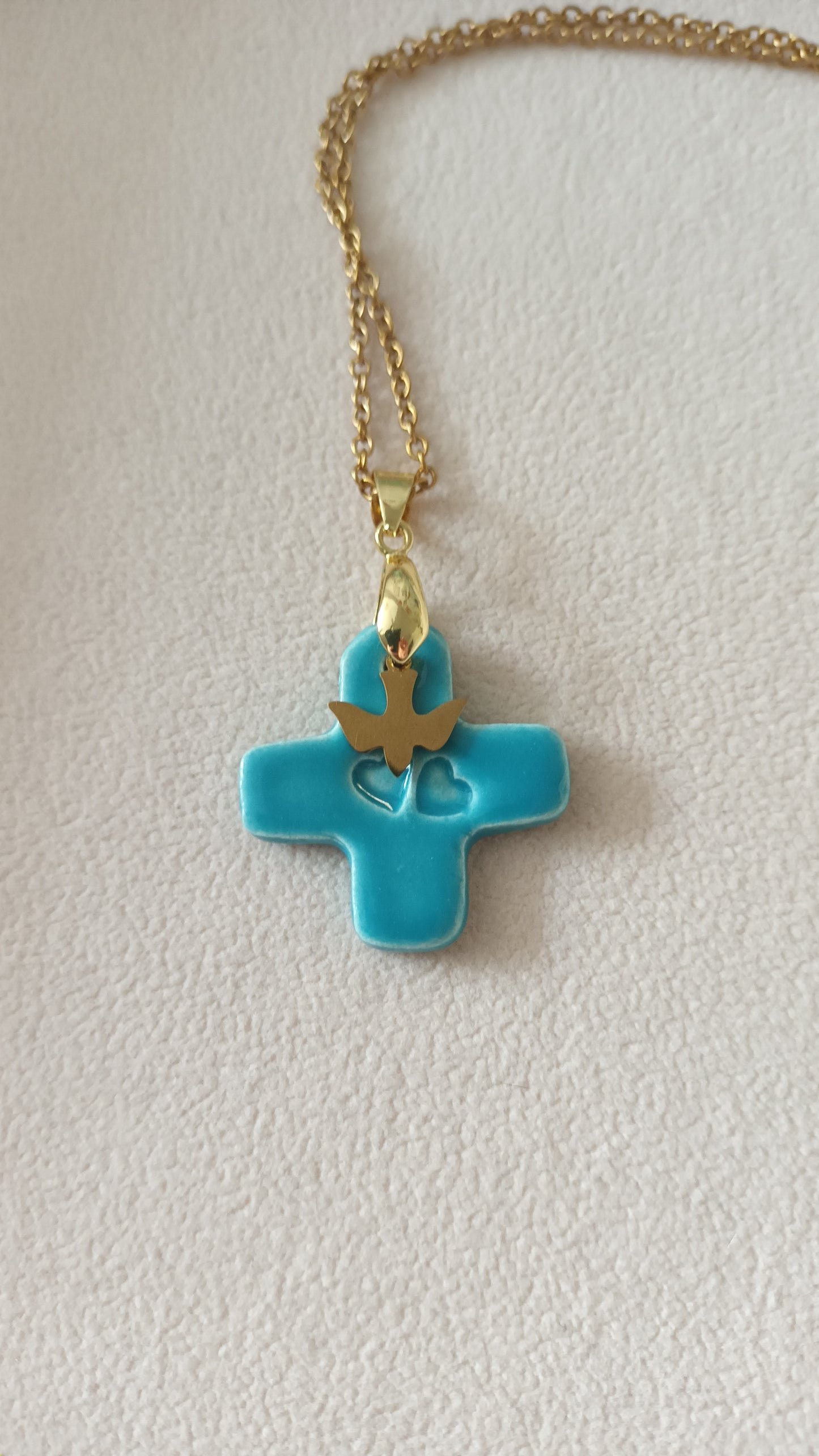 Collier Céramique bleu turquoise + charm en collaboration