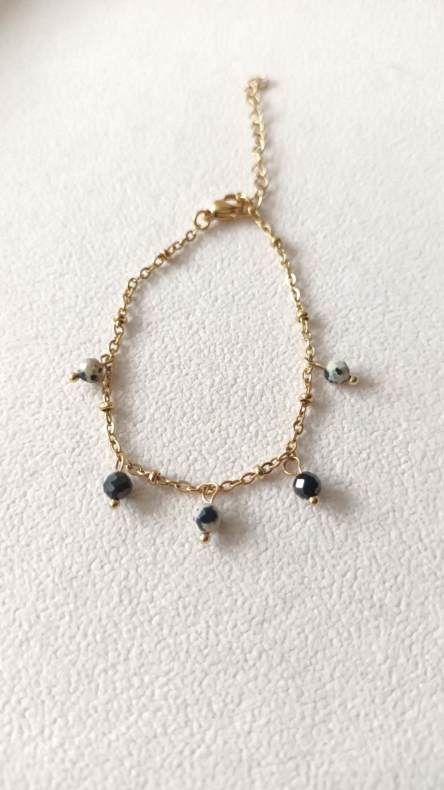 Chaine perles onyx et jaspe dalmatien