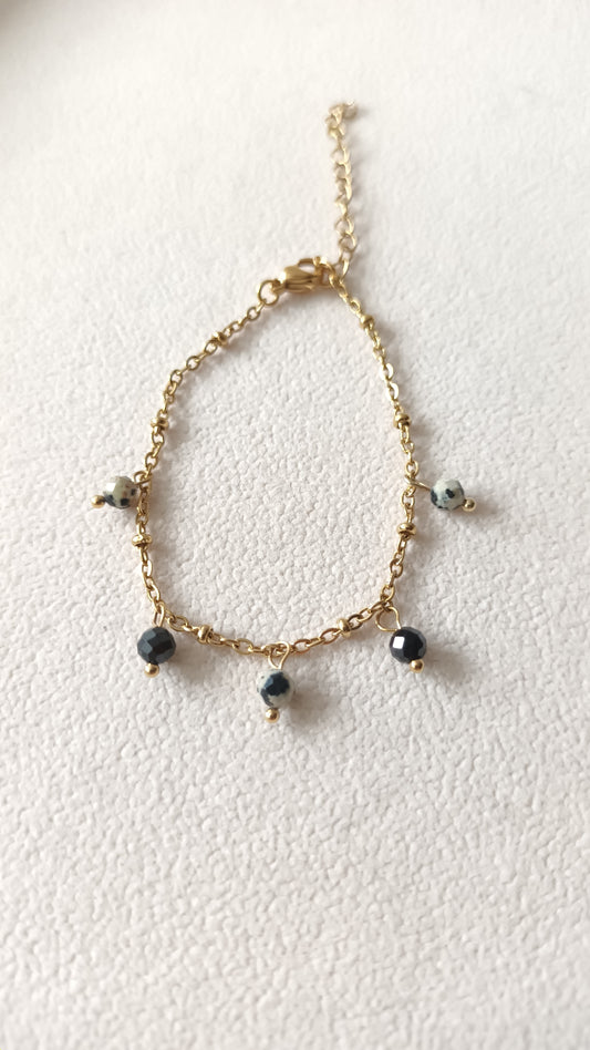 Chaine perles onyx et jaspe dalmatien