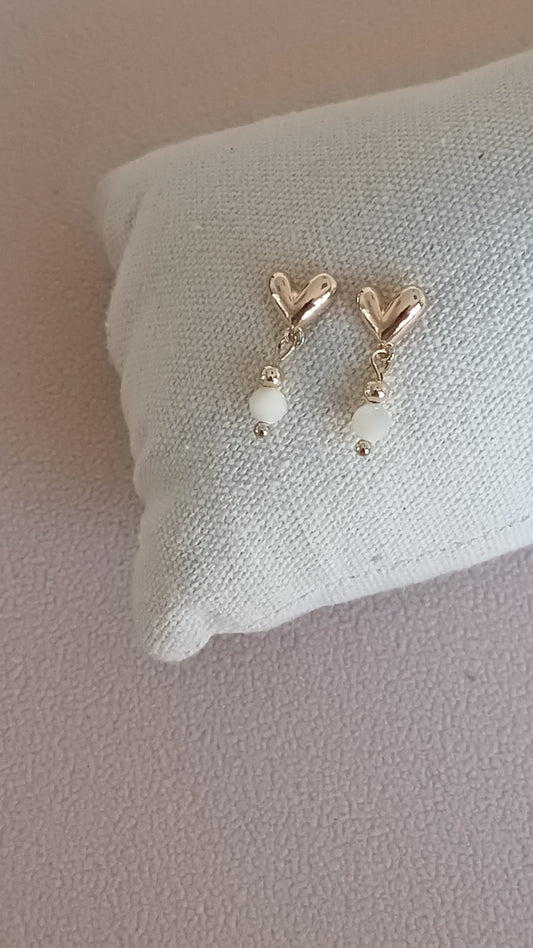 Boucles d'oreilles coeur et perles de nacre