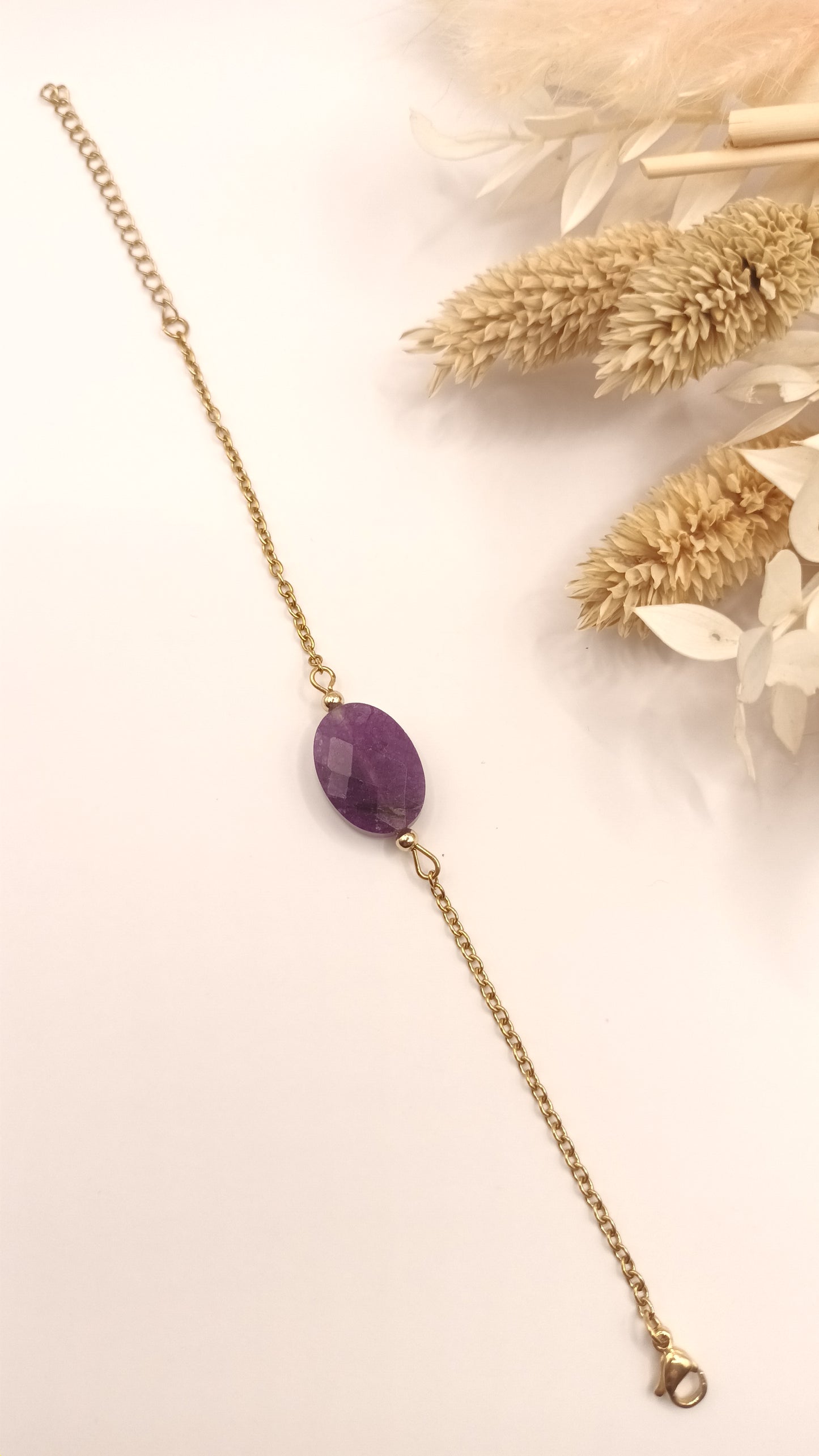 Bracelet chaine fine et pierre ovale - Améthyste