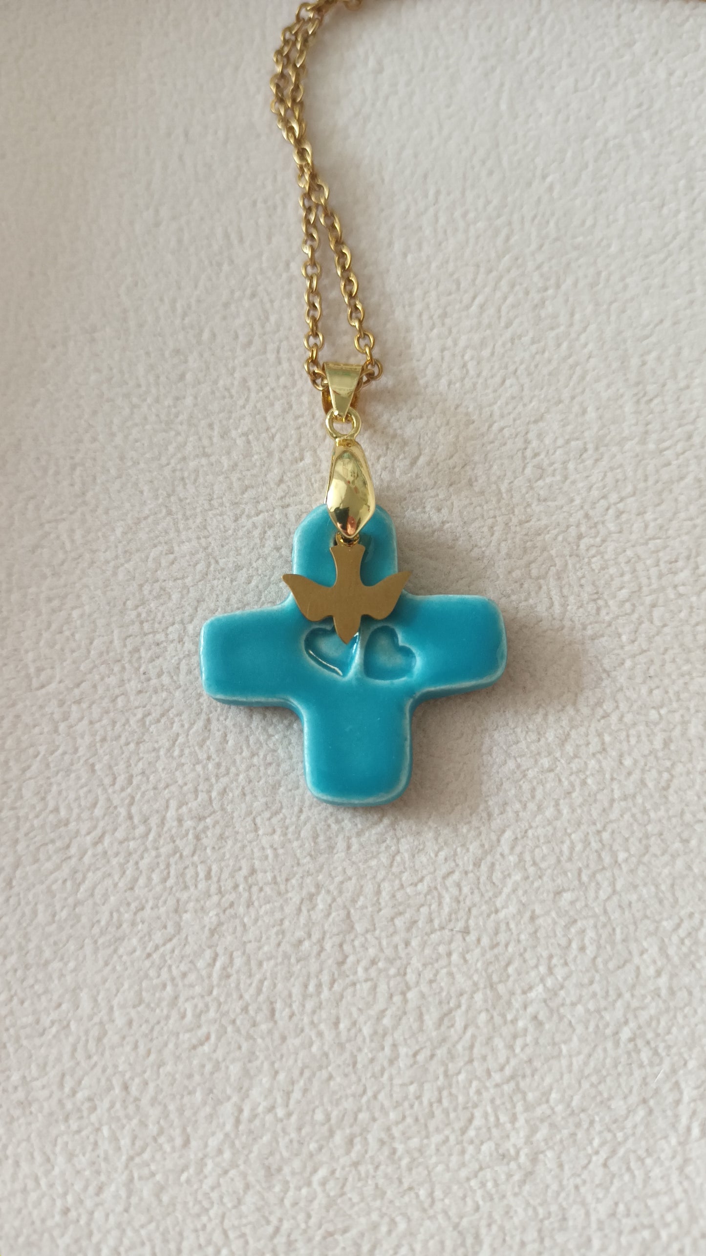 Collier Céramique bleu turquoise + charm en collaboration