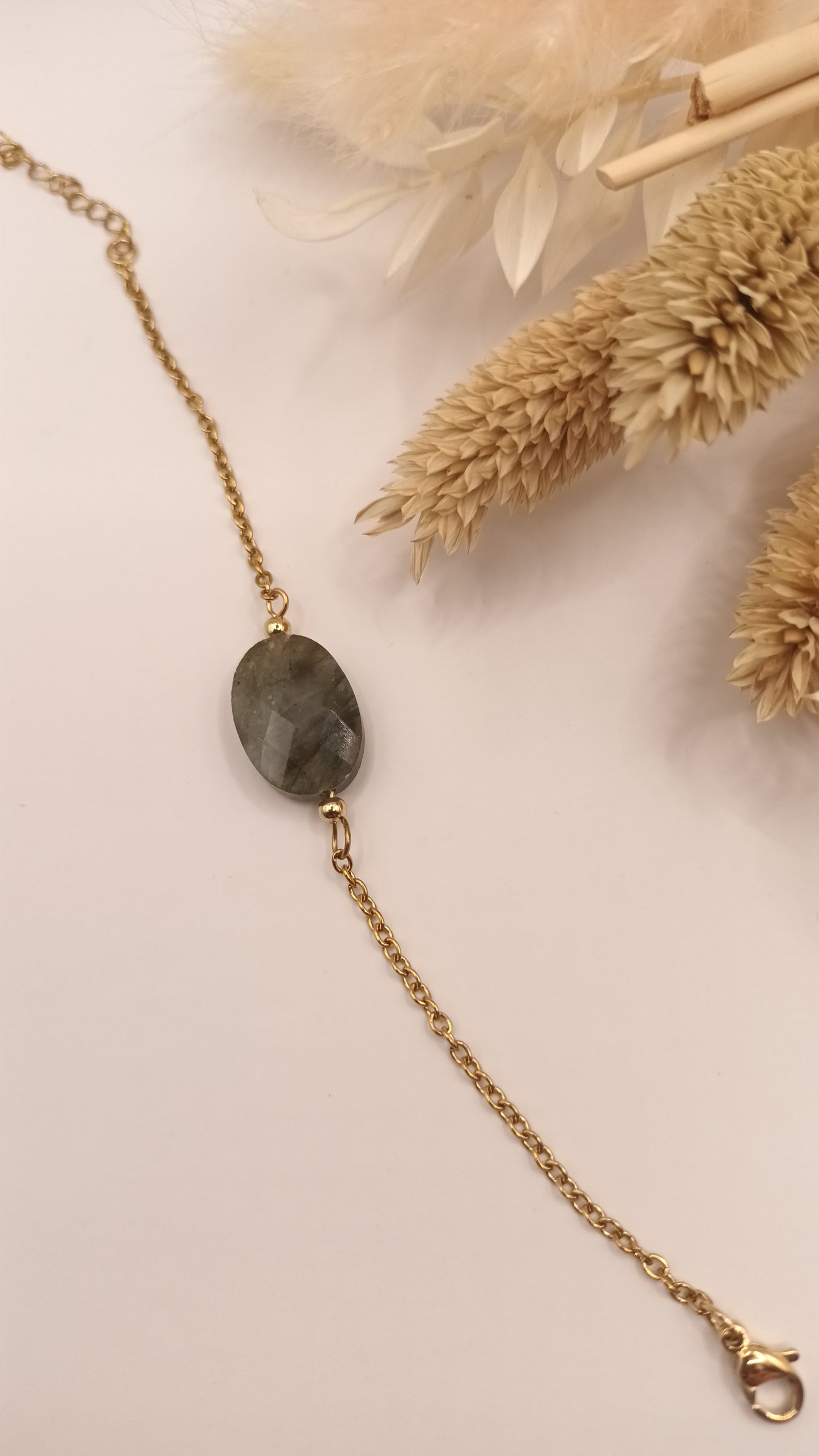 Bracelet chaine fine et pierre ovale - Labradorite
