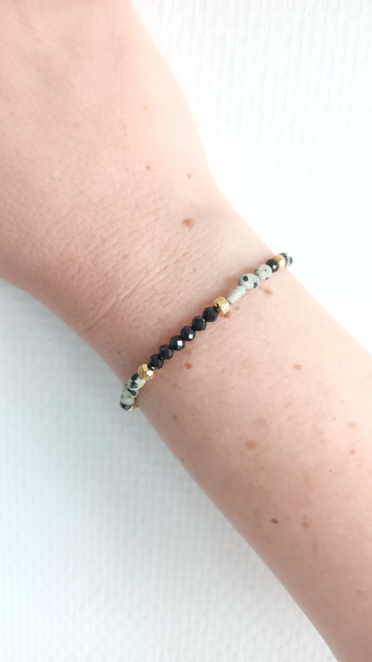 Bracelet onyx et jaspe dalmatien